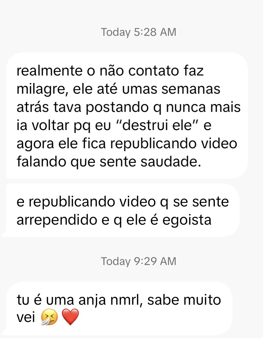 Relato anônimo sobre os efeitos do não contato e sinais de saudade