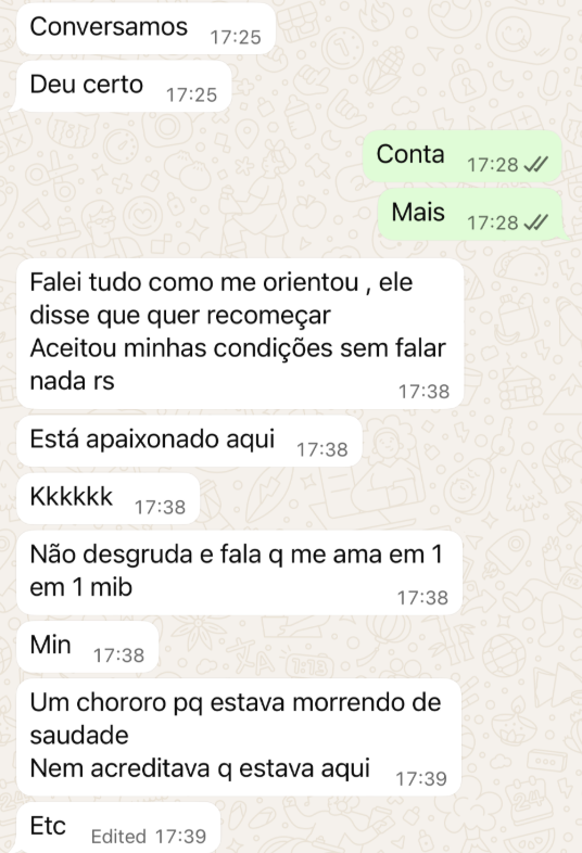 Relato anônimo de reconciliação após seguir as orientações recebidas